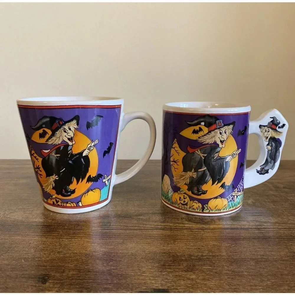 Halloween Coffee Mug Witch Pumpkins Festive Spooky Graphics Set 2 Parent Child
